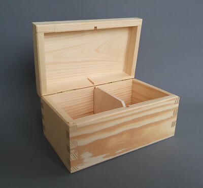 Mini Holz Aufbewahrungsbox mit zwei Fächern Truhe Massivholz