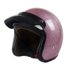 Harssidanzar Retro 3/4 Open Face Helmet DOT CU601 Sparkling Pink Size M