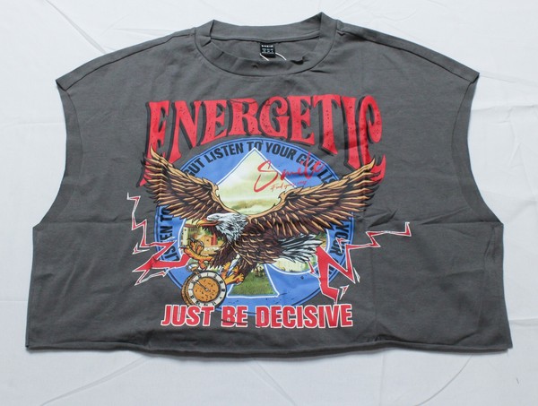 Shein Women's Coolane Eagle & Slogan Graphic Tee CM5 Dark Grey Size XS 