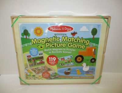 NEW ! Melissa & Doug Wooden Magnetic Matching Picture Game 119 pieces