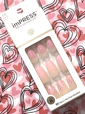 Kiss imPRESS 30 Medium Fake Nails PINK POWER No Glue Needed Press On Manicure