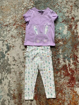 GEORGE GIRLS LILAC BUNNY DESIGN TOP & DITSY FLORAL FRILL BUM LEGGING SET-2-3 YRS