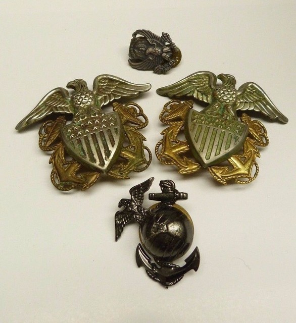 VTG LOT OF 4 US NAVY METAL MILITARY HAT PIN BADGES LARGE UNIFORM D18 eBay