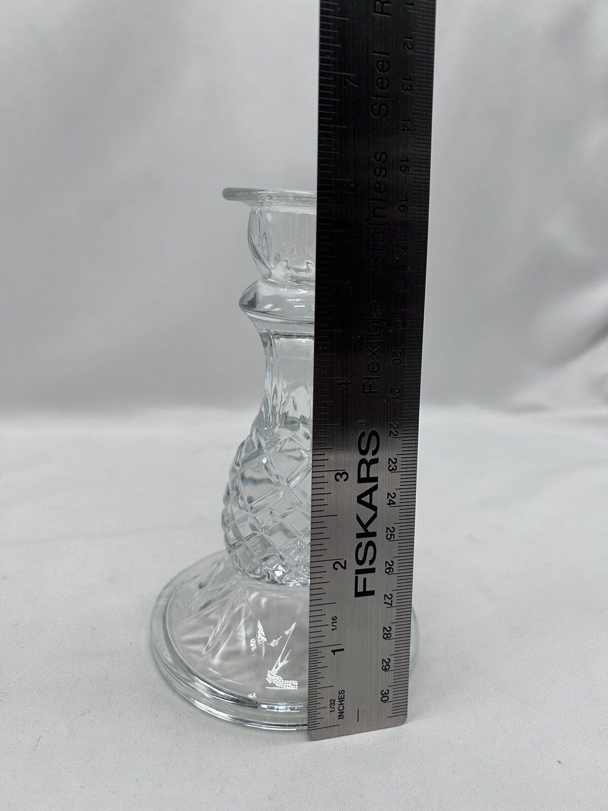 VTG Indiana Glass Crystal Candle Holder Cambridge Pineapple 6" Tall Candlestick