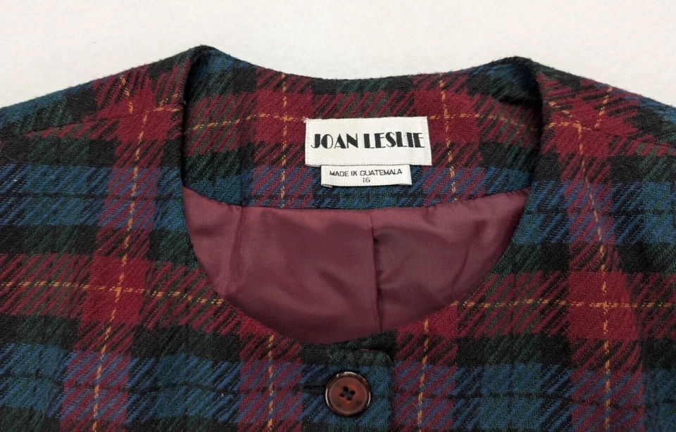 Chaqueta Blazer Joan Leslie Vintage Para Mujer Talla 16 Rojo Azul Mezcla de Lana a Cuadros Foto 3 de 4