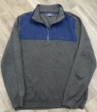 Vineyard Vines Men  s Large 1/4 Zip Blue Gray Merino Wool Blend Pullover