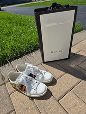 Gucci Ace Low "Loved" Sneakers White Leather Web Stripe Size 36