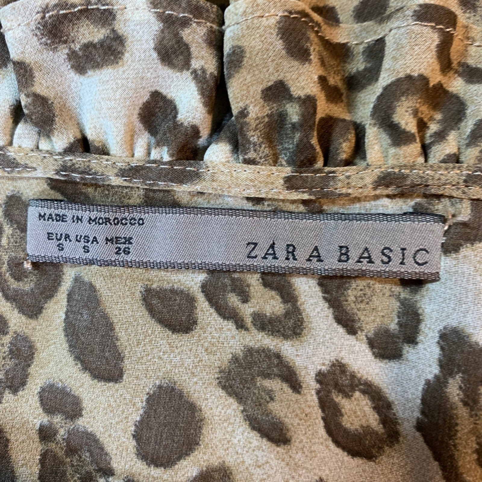 Zara Basic Leopard Print Ruffle Blouse Smocked He… - image 4
