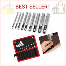 UNCO- Hollow Leather Hole Punch Set, 2.5mm-10mm, 9 pcs, Silver, Carbon Steel Lea