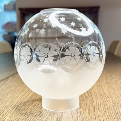 Antique Etched Frosted Glass Lamp Ball Shade Globe Floral & Star Pattern 6  GWTW
