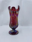 VTG Fenton Lily of Valley Cranberry Ruby Carnival Glass Handkerchief Art Vase
