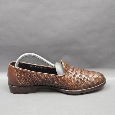 Bragano Cole Haan Two Tone Brown Leather Canvas Loafers Mens 8M Tassels Italy Cole Haan Bragano Italy Brown Woven Leather Loafers Slip-On  main image 3