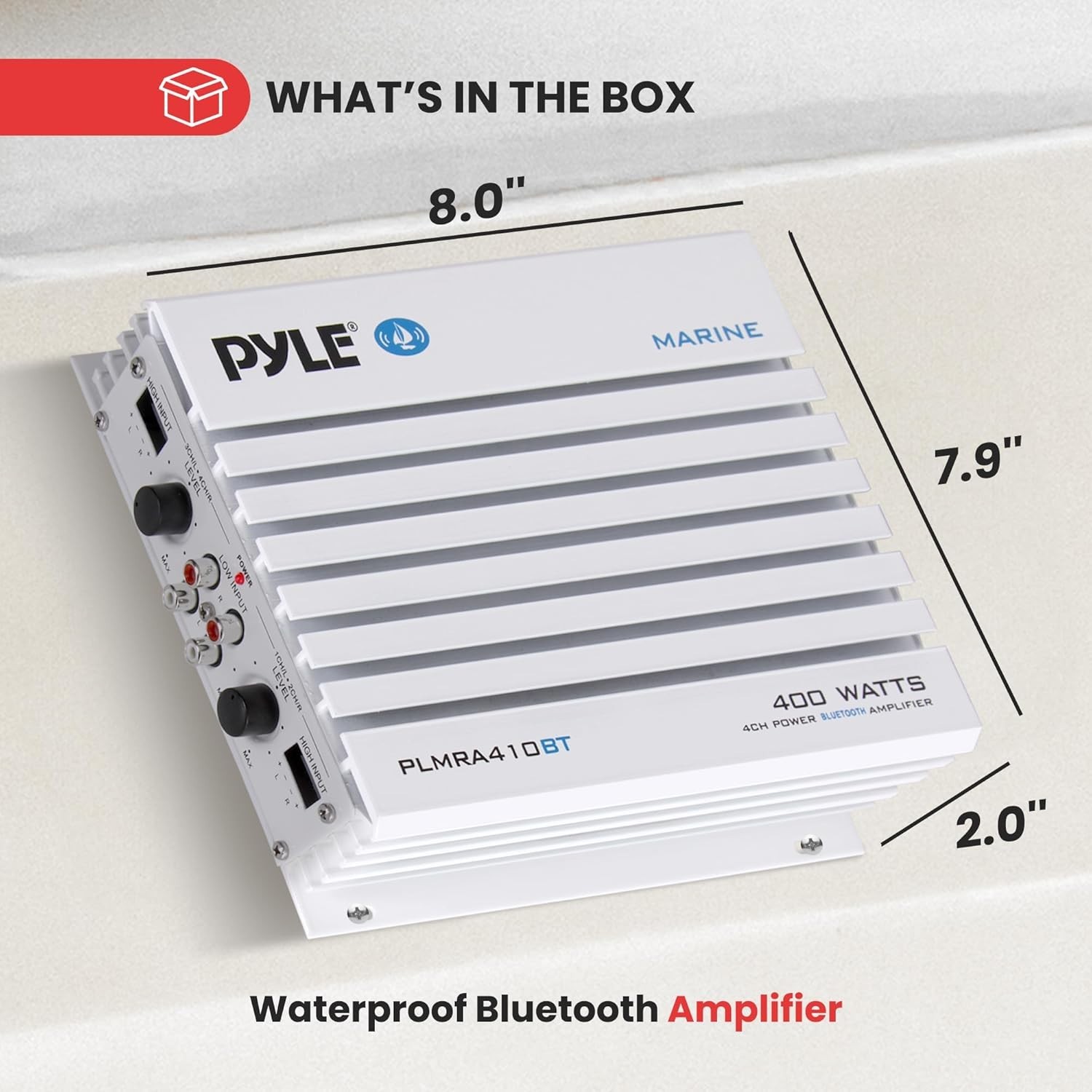 Pyle 2.1 Bluetooth Marine Amplifier Receiver - Waterproof 4 Channel, 400W