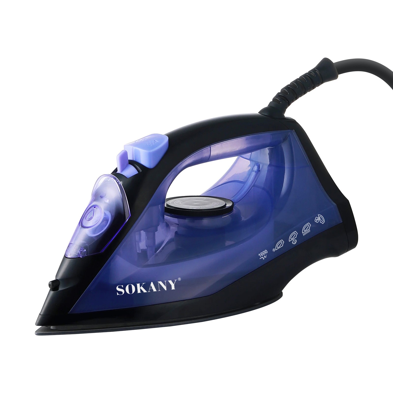 Fer à repasser vapeur 1600W Sokany à semelle céramique anti-adhésive pour défroissage rapide