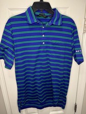 Polo Golf Ralph Lauren Vintage Lisle Blue Green Striped Polo Shirt with NetJets