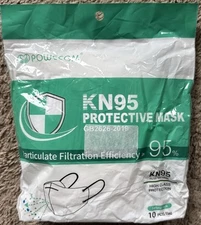 Powecom KN95 Protective Face Mask Respirator Earloop Style White 10 PCS Bag