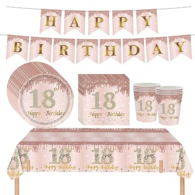 Rosegold 18. Geburtstag Deko Tischdecke Teller Party Banner Ballon Angebot