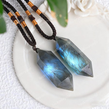 Labradorite Blue Flash Hexagon Point Pendant Healing Energy Amulet Necklace