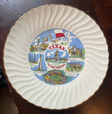 Texas Souvenir Plate Vintage Cotton Bowl San Jacinto Monument Palo Duro Park