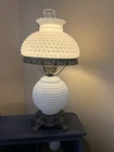 Vintage Fenton Lamp Hobnail Milk Glass Hurricane Parlor Gone With The Wind 22”