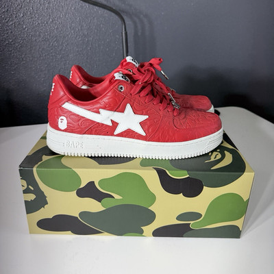 BAPE Bapesta Red/White Low Top Lace-Up Sneakers w/ Box Dust Bag
