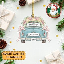 Personalized Just Married Christmas Ornament Newlywed Gift Wedding Car Ornament