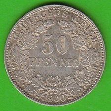 Münze Silber Kaiserreich 50 Pfennig 1900 J fast vz hübsch selten nswleipzig