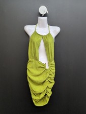 Sexy Ruched Halter Mini Dress Plunging Cutout Backless Party Clubwear M Green