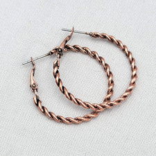 Twist Hoops Pierced Earrings Pink Rose Gold tone Dangle 1.25"