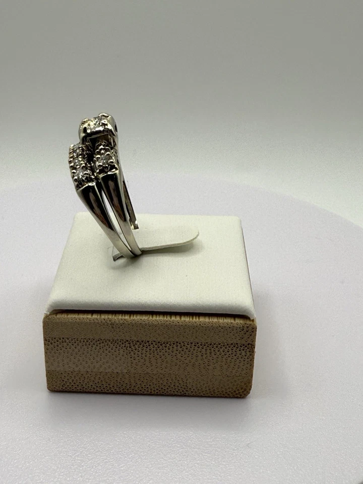 Mid Century 14k White Gold Diamond Bridal Set Engagement/Wedding Band Size 8.5 - Image 2 of 4