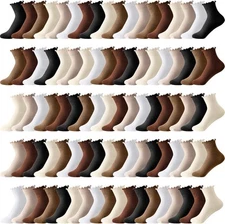 Handepo 45 Pairs Women Ruffle Socks Bulk Frilly Cute Cuff Breathable Soft Crew