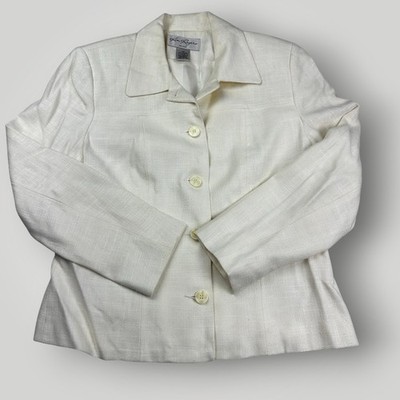 Kim Rogers Jacket Women s 10P Cream Lined Blazer 5 Button Front Point Collar