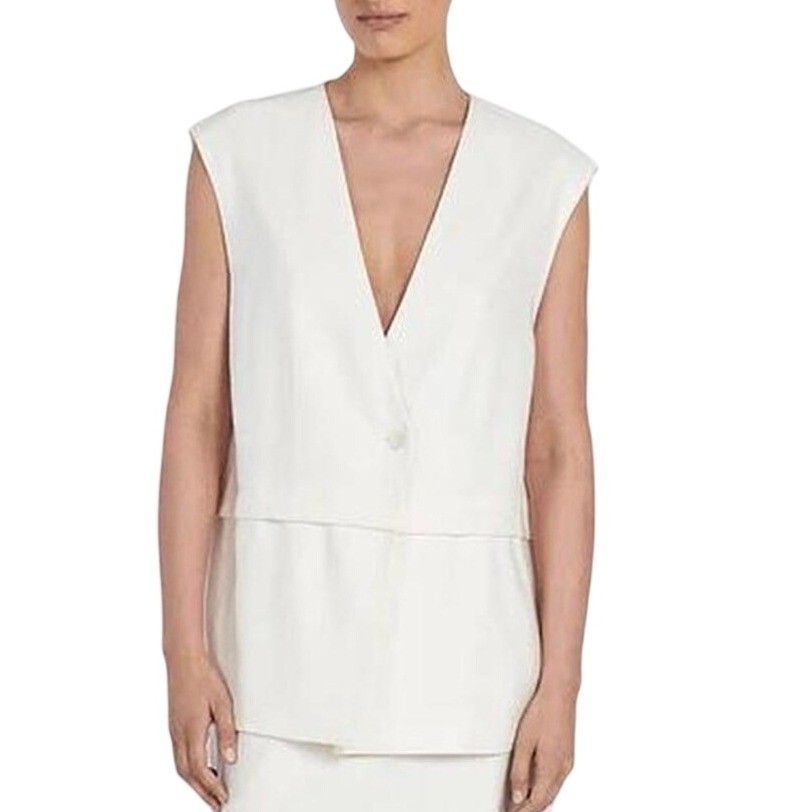 DISSH Taylor Off White Linen Blend V-Neck Sleeveless Tiered Vest New Size 4