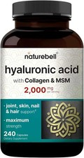 NatureBell Hyaluronic Acid 2,000mg with Collagen & MSM - 240 Capsules - Skin Hyd