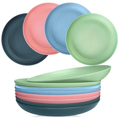 8 Pcs Unbreakable Deep Dinner Plates Set, 10 inch Reusable Plastic Dessert Pl...