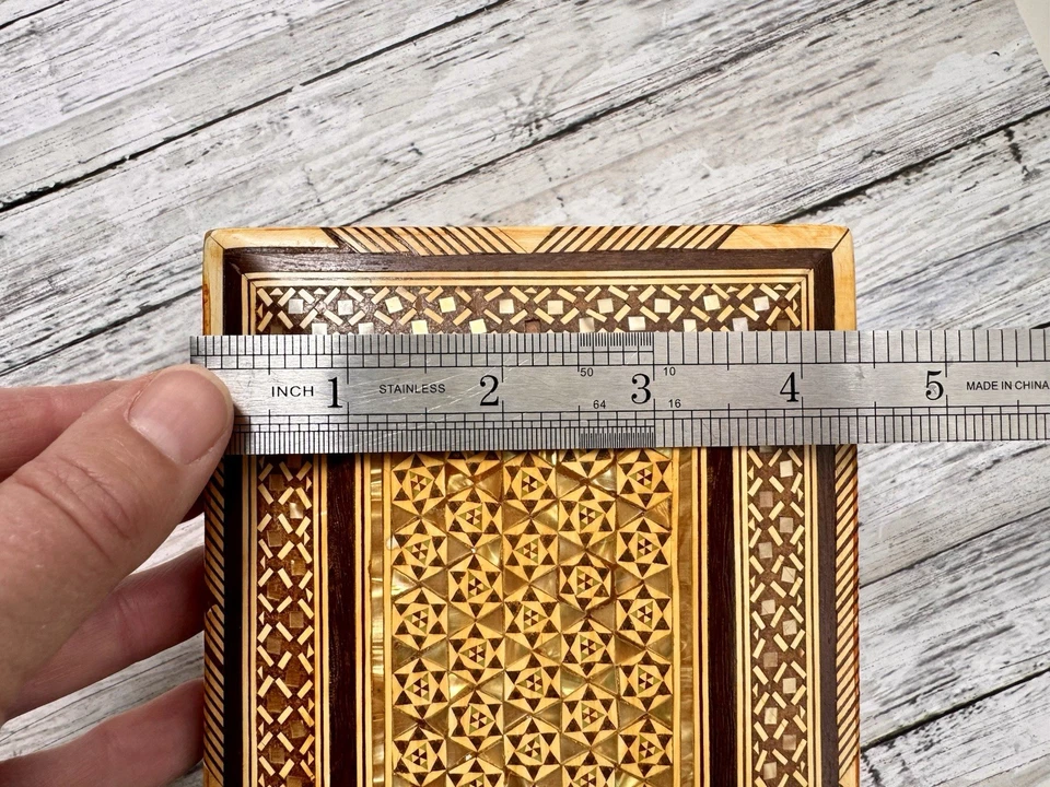 Mosaic Mother Of Pearl Inlay Wooden Box, Mid-Century, Moorish, Vintage - Image 3 of 4