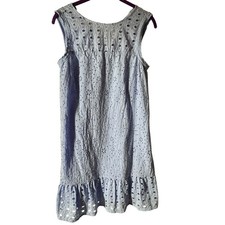 LOFT Dress Women's Size 2 Eyelet Flounce Shift Light Blue Lined