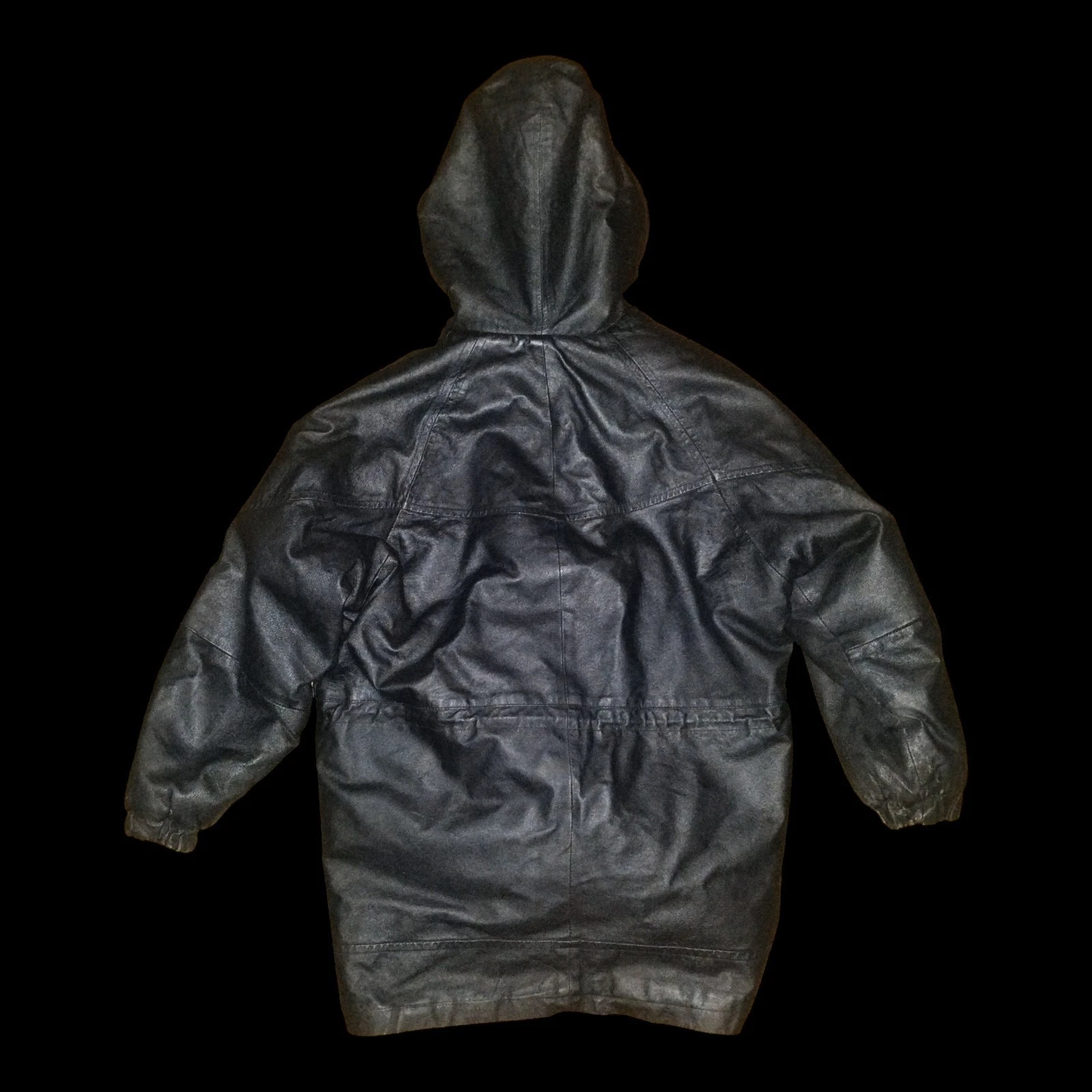 90s CHARLES KLEIN HOODED LEATHER PARKA COAT SIZE MEDIUM image 2