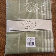 Tablecloth 60"x84" Cotton Light Green White Stripe Summer Spring Garden Party