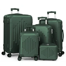 Luggage Sets 5 Piece 100% PC Ultra Tough Hardside Expandable Suitcases Green