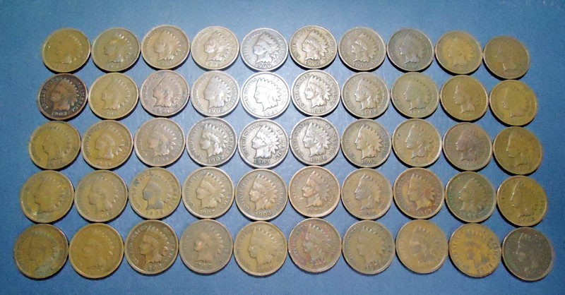 50 coins) LOT#14 NICE mixed 1900's Indian head penny 1C cents NO RESERVE AUCTION
