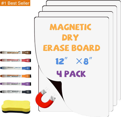 Magnetic Whiteboard for Fridge White Board 12''X8'' 4 Pack Magnetic Dry Erase Boar