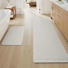 Upgraded Waffle Bath Mat Set of 2, Super 17" x 24" 17" x 48", White