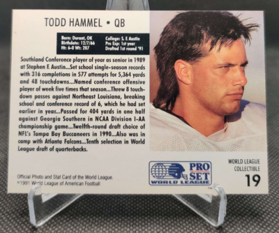 1991 Pro Set World League #19 Todd Hammel New York-New Jersey
