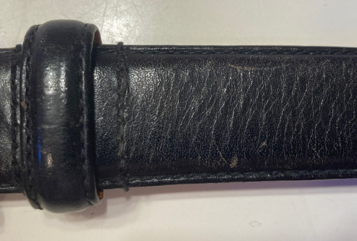 Brooks Brothers 346 Dress Belt Black Leather Silver Tone 