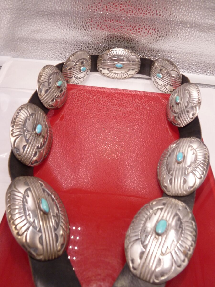 Important Ricky Martinez Vintage Native American Navajo Coral Concho Sterling Silver Bracelet Important Ricky Martinez Vintage Native American Navajo Coral Concho Sterling Silver Bracelet