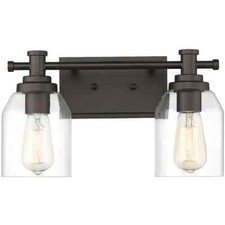 JAZAVA 15 in. 2-Light Oil Rubbed Bronze Vanity Light with Clear Glass Shade