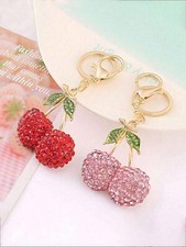 Sparkling Rhinestone Cherry Car Keychain - Charm for Purse, Backpack, Etc.