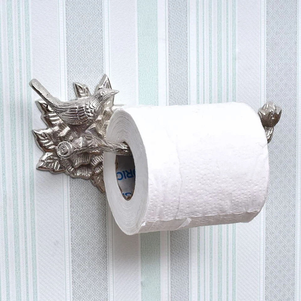 Ottone Toilette Portarotolo per Bagno Argento Uccello Carta Supporto Cavalletto - Immagine 2 di 3