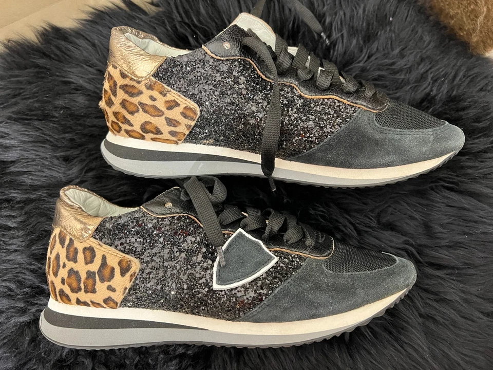 飞利浦型号黑色麂皮绒/小牛毛/闪光运动鞋训练鞋 — 第 3/4 张图片